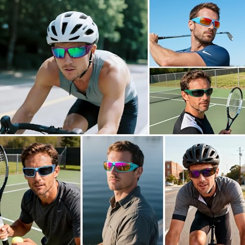 Polarized Sports Sunglasses for Men Women Unbreakable Frame Cycling Fishing Wrap Around Sunglasses UV400 Protection - color: 1-clear Green/Gray Lens