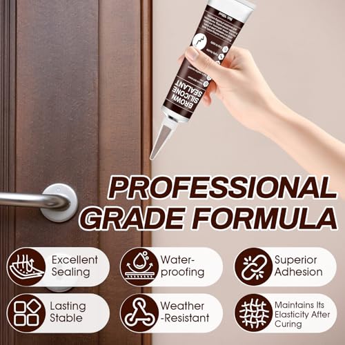 2 PCS Brown Caulk, 100% Waterproof Brown Silicone Caulk for Bathroom Shower Kitchen Tile Floor Sealing, Stronger Adhesion, Shrink & Crack Proof, with a Scraper for Applying Evenly, 100mlx2 - style: Brown