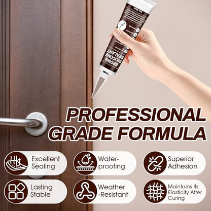 2 PCS Brown Caulk, 100% Waterproof Brown Silicone Caulk for Bathroom Shower Kitchen Tile Floor Sealing, Stronger Adhesion, Shrink & Crack Proof, with a Scraper for Applying Evenly, 100mlx2 - style: Brown