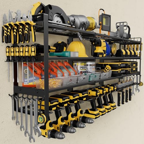 Jusgym Large 49''W Power Tool Organizer Wall Mount |650lbs Garage Storage Rack with 12 Cordless Drill Holder |4-Tier Heavy Duty Tool Storage Rack for Garage Organization |Gift for Men - size: 49.4" Width 4-tier