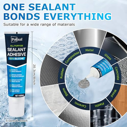Gray RTV Silicone Sealant Adhesive – 100% Waterproof Caulk for Bathroom, Kitchen, Automotive, Windows & Plumbing Shrink & Crack Proof, Flexible, Strong Adhesion – 5oz / 150g - color: GRAY