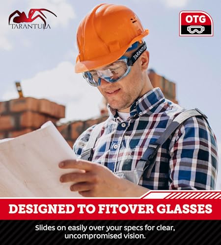 Tarantula ANSI Z87.1+ Safety Goggles Over Glasses, Anti-Fog & Anti-Scratch, Adjustable Strap, Lab Eye Protection, Woodworking - color: Clear & Blue
