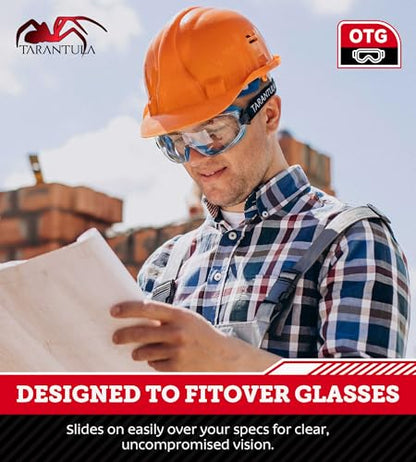 Tarantula ANSI Z87.1+ Safety Goggles Over Glasses, Anti-Fog & Anti-Scratch, Adjustable Strap, Lab Eye Protection, Woodworking - color: Clear & Blue