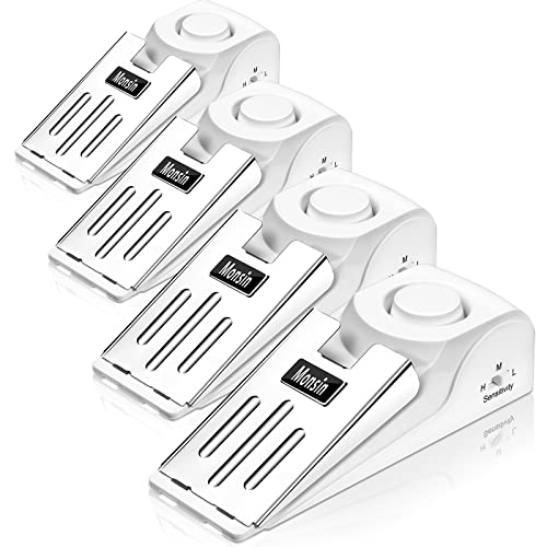 Door Stop Alarm, Door Stopper with 120DB Security Alarm, Floor Wedge Doorstop for Travel Apartment Home House (Pack of 4) - color: White, size: 4 Pack