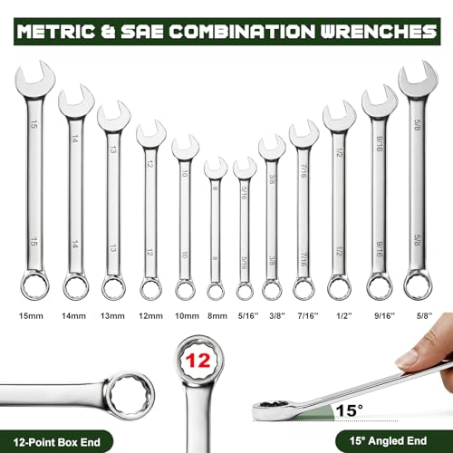 Prostormer Mechanics Tool Set with Drawer Box, 279-Piece SAE and Metric Mechanic Tool Kit with Wrenches & Sockets, General Tool Kit for Car, Motorcycle, Home Repair (Green) - color: Green