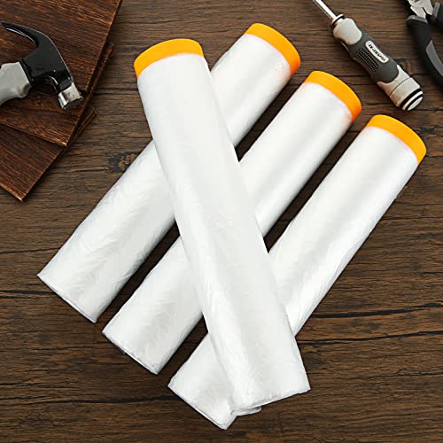 4 Rolls 10 x 66 Feet Plastic Sheeting, Painters Plastic Drop Cloths for Painting, Pre-Taped Masking Film Tape and Drape for Automotive Painting Covering, Furniture Floor Dustproof Cover - size: 10 x 66 feet