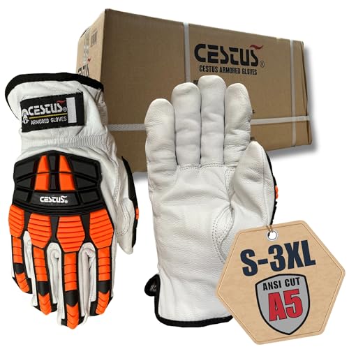 Cestus 3219, Goatskin Leather Impact Gloves, ANSI Cut A5 (1,3,6,12,60 Pairs) - size: Large, style: 6 Pairs