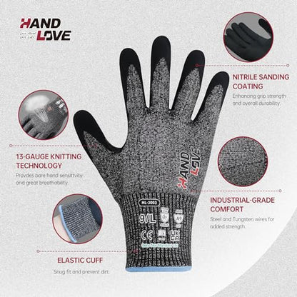 HandLove Cut Resistant Gloves – ANSI A7 Cut Proof Safety Work Gloves | Sandy Nitrile Anti-Slip, Touchscreen, Durable, PFAS Free | Wood Carving, Gardening, Glass Cutting, Car Repair – Blue,1Pair,XL - color: Blue, size: X-Large