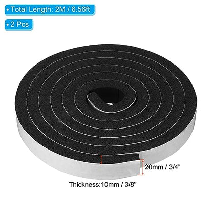 PATIKIL Foam Weather Stripping for Doors, 2 Rolls 3/4" W x 3/8" T Foam Seal Tape Adhesive Insulation Strip for Door Window Air Conditioning, Black(13 Ft Total Length in 2 Rolls) - size: 3/4" W x 3/8" T