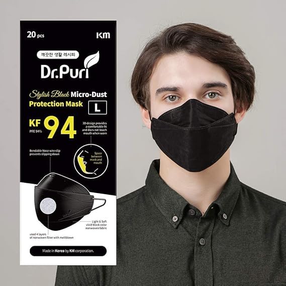 Dr.Puri [20 Pack] New Micro-Dust Protection Face Premium Mask (KF94) - color: Black