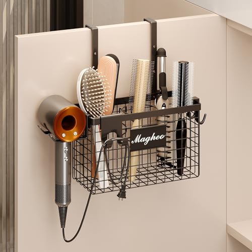 Magheo Hair Dryer Holder Cabinet Door 3-in-1 Adhesive Hair Tool Organizer Wall Mounted Adjustable Height Blow Dryer Holder Under Sink Bathroom Hair Appliance Organizer and Storage Countertop(Black) - color: Black, size: Cabinet Door - 1 Pack (1 Tier)