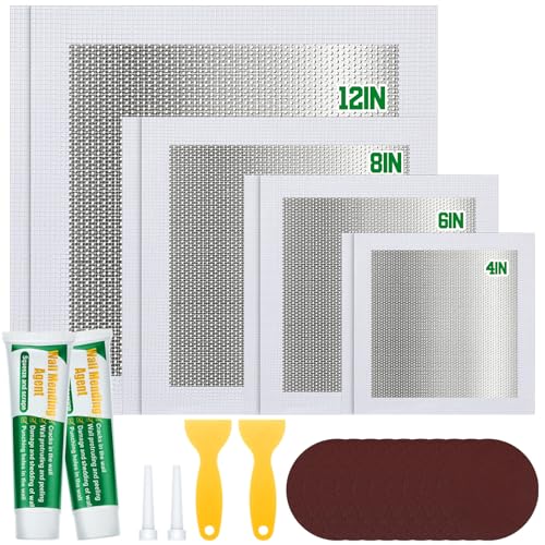 Landical 24 Pieces Large Drywall Repair Kit 4/6/8/12 Inch Drywall Patch Kits with Scraper, Wall Mending Agent Mending Heavy Duty Self Adhesive Mesh Patch for Large Hole Wall and Ceiling
