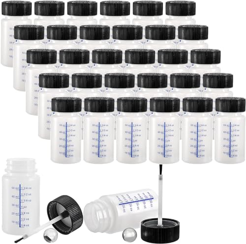 Coloch 30 Pack 2 Oz Paint Touch Up Bottles with Child-safe Lid and Applicator Brush, Plastic Touch-up Leftover Paint Container with Mixing Ball for Fixing Wall, Stone Chip, Scratches, Car Surface