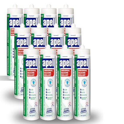 apel All Purpose Clear Silicone Sealant Waterproof (12 x 10.5 fl.oz.), 100% Silicone Caulk, Weatherproof & Flexible Adhesive Sealant for Indoor and Outdoor Use, Transparent - 12 Pack