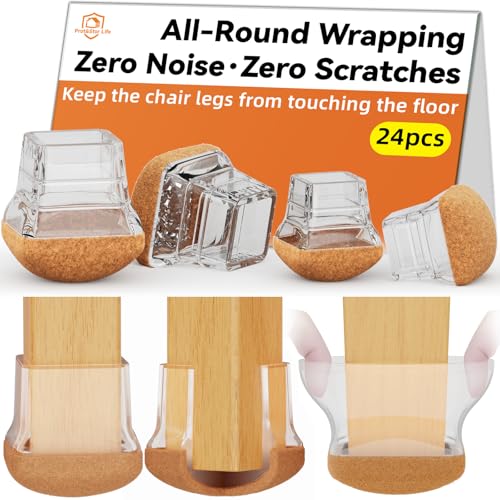 24pcs Chair Leg Floor Protectors for Hardwood Floor |Protect Wood Tile Floors Chair Leg Caps with Wrapped Felt Pads| Anti-Scratch Reduce Noise | Fit Angled Chair Legs| Clear Square L Fit:1.05"-1.25" - color: 24pcs Clear, size: Square-L (1.05-1.25inch)