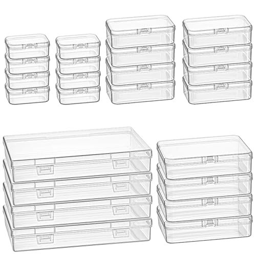 Goodma 24 Pieces Mixed Sizes Rectangular Empty Mini Clear Plastic Organizer Storage Box Containers with Hinged Lids for Small Items and Other Craft Projects - size: 4 Sizes