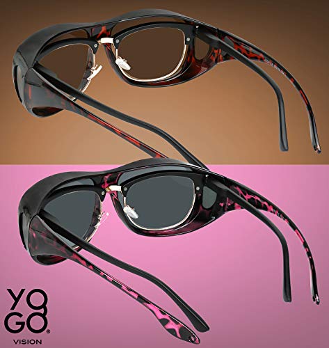 Fit Over Wrap Sunglasses Polarized Lens Wear Over Eyeglasses 100% UV Protection for Men and Women - color: Brown Havana and Burgundy Havana