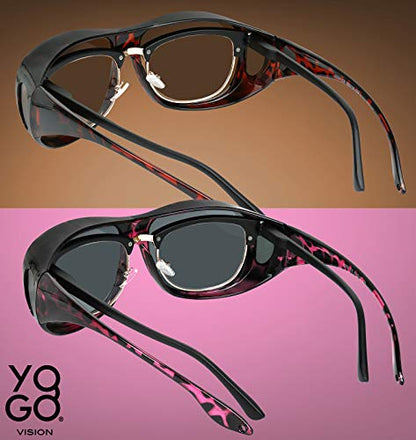 Fit Over Wrap Sunglasses Polarized Lens Wear Over Eyeglasses 100% UV Protection for Men and Women - color: Brown Havana and Burgundy Havana