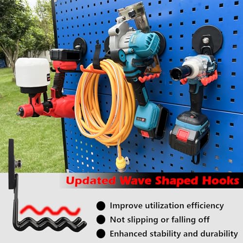 MUTUACTOR Super Power Magnetic Hooks Heavy Duty,2packs Strong Large Magnetic Hooks for Power Tools Organization Heavy Duty Hooks for Cordless Drills Impact Drivers Power Spanners Metal Tool Chest - style: 3.46in Magnet Wave Black Hooks 2PCS
