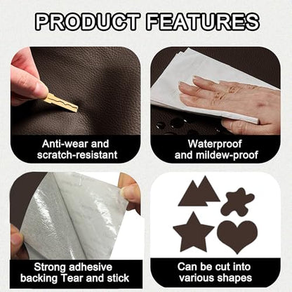 Leather Repair Tape,3.9 x 63 Inches Self Adhesive Leather Repair Patch,Vinyl Leather Repair Kit for Furniture,Couches,Car Seats,Sofas,Office Chairs,Dark Brown - color: Dark Brown, size: 3.9*63inch
