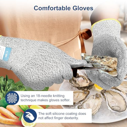 Dowellife Level 5 Cut Resistant Gloves with Silicone Coating, Food Grade Kitchen Knife Safety Gloves, Work Gloves for Chef, Mandoline Oyster Shucking Meat Cutting Wood Carving (Gray Small) - size: Small (Pack of 1), style: Silicone Coated