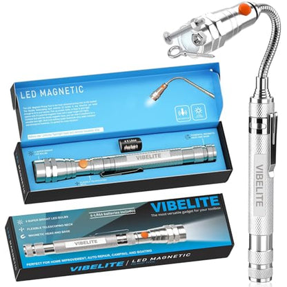 VIBELITE Extendable Magnetic Flashlight with Telescoping Magnet Pickup Tool-Cool Gadget Gifts for Men, Women, Him, Teen Boys, Husband, Dad, Father, Mechanic, Birthday Gifts for Men, Silver - style: Sliver Magnetic Tool