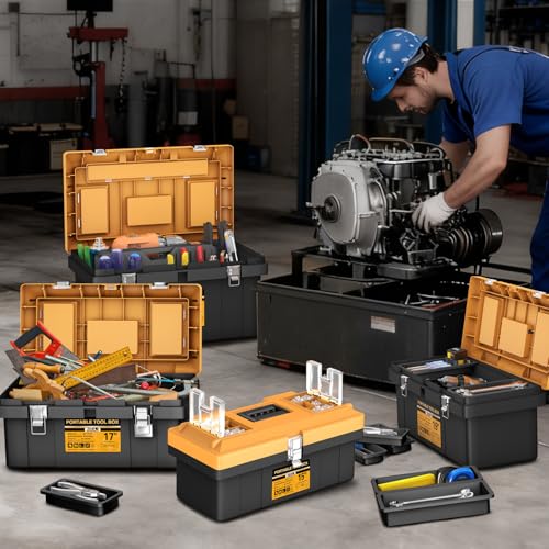 4-In-1 Tool Box Set,Toolbox with 8 Removable Trays,Top with Transparent Parts Box,15 IN+17 IN+19 IN+21 IN,Portable Tool Box Organizer with Metal Buckle,for Garage Tool Storage and Professional Work