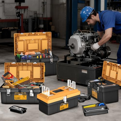 4-In-1 Tool Box Set,Toolbox with 8 Removable Trays,Top with Transparent Parts Box,15 IN+17 IN+19 IN+21 IN,Portable Tool Box Organizer with Metal Buckle,for Garage Tool Storage and Professional Work