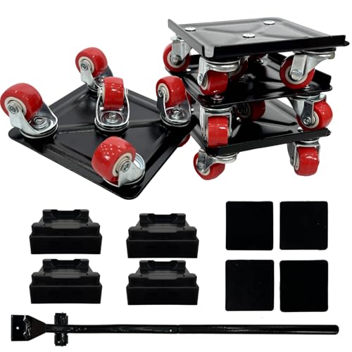 Furniture Dolly,4.1" Carbon Steel Panel Heavy Duty Dolly,with 5 360°Rotatable Rubber Universal Wheels,Non-Slip Sliders & Lifter,2000Lbs Load Capacity, Furniture Lifter for Sofa, Piano, Appliances - size: 4.1x4.1 IN