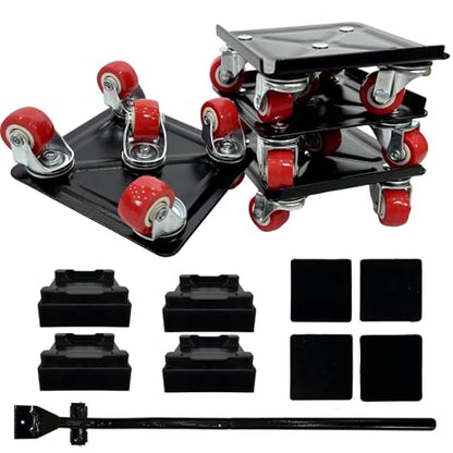 Furniture Dolly,4.1" Carbon Steel Panel Heavy Duty Dolly,with 5 360°Rotatable Rubber Universal Wheels,Non-Slip Sliders & Lifter,2000Lbs Load Capacity, Furniture Lifter for Sofa, Piano, Appliances - size: 4.1x4.1 IN