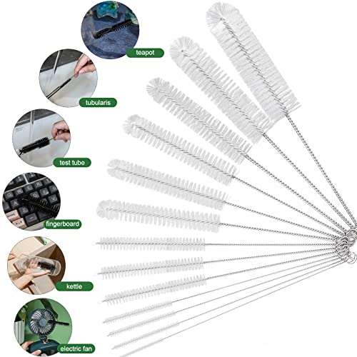 CiaraQ Bottle Cleaning Brushes, 8 Inch Nylon Tube Brush Set, Cleaner for Narrow Neck Bottles Cups with Hook, Set of 13pcs, White - color: White, size: 8.0 Inch (13pcs)
