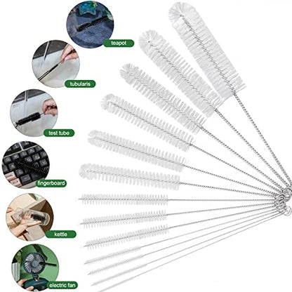 CiaraQ Bottle Cleaning Brushes, 8 Inch Nylon Tube Brush Set, Cleaner for Narrow Neck Bottles Cups with Hook, Set of 13pcs, White - color: White, size: 8.0 Inch (13pcs)
