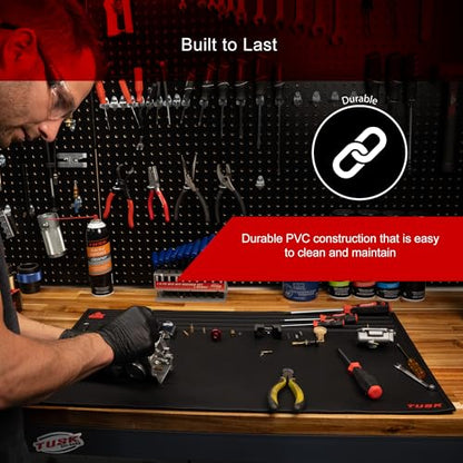 Tusk Workbench Mat 18” x 32” – Durable Black Vinyl Surface – Protective, Non-Slip, Easy-to-Clean Mat for Garage, Shop, Bench & Powersports Maintenance