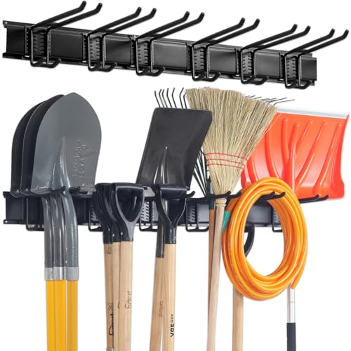 Aking Ace Garage Tool Organizer Wall Mount - Garden Tool Organizer Heavy Duty 48" Storage Rack with 6 Adjustable Hooks, Holds 350lbs, Yard Tool Hanger for Shed Organization - size: 3 Rail 6 Double Hooks