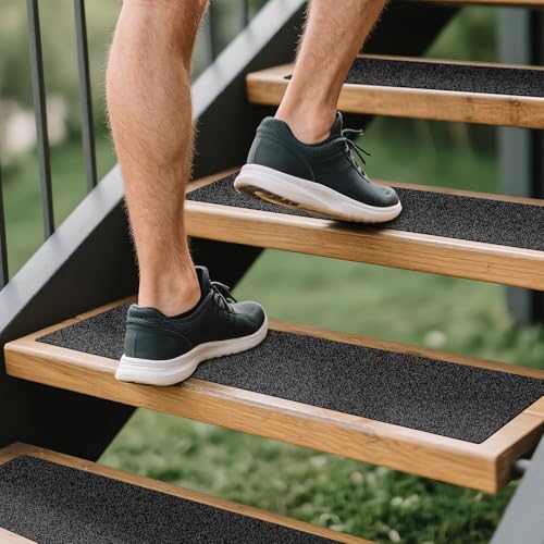 LadyRosian Outdoor Stair Treads Non Slip 15-Pack Black 6" x 30" - Weather Resistant Adhesive Heavy Grip Tape - Waterproof Anti Skid Strips - color: Black, size: 6" x 30"
