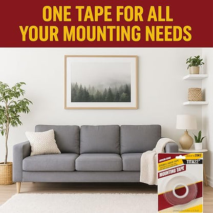 Double Sided Sticky Tape – 0.8 inch Wide, 16.4 ft Long, TITA22™ Clear Mounting Heavy Duty, Strong Adhesive, Removable & Residue-Free, Sticky Tape for Walls, Glass, Metal, Wood & More (16.4 FT)