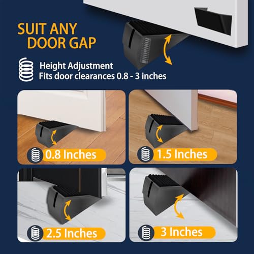 Strongest Door Stopper for Bottom of Door, Heavy Duty Door Stop Wedge Made of Premium Quality Zinc and Rubber Suits Any Heavy Door Any Smooth Floor - size: Black-Adjustable