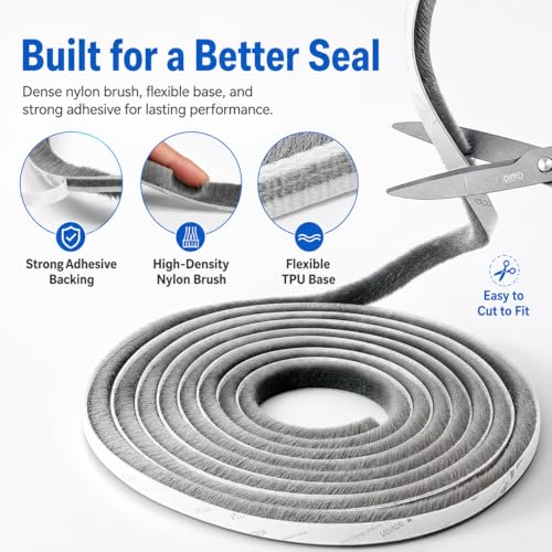 Weather Stripping Door Seal Window Seal - 40FT Brush Window Insulation Door Weather Stripping Anti-Draft for Door Insulation Soundproofing - size: 0.35" X 0.6" (40FT)