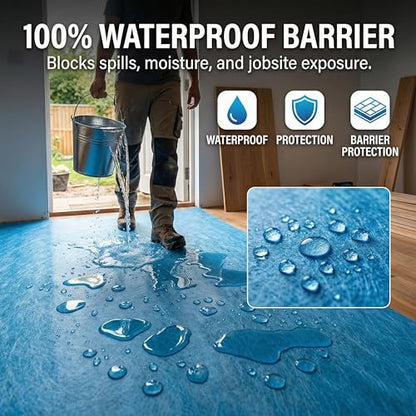 From Plain to Beautiful in Hours AlphaCover Blue Protective Floor Covering Sample - 20" x 20", Self-Adhesive Floor Protector for Moving & Construction, Waterproof & Breathable - size: Sample