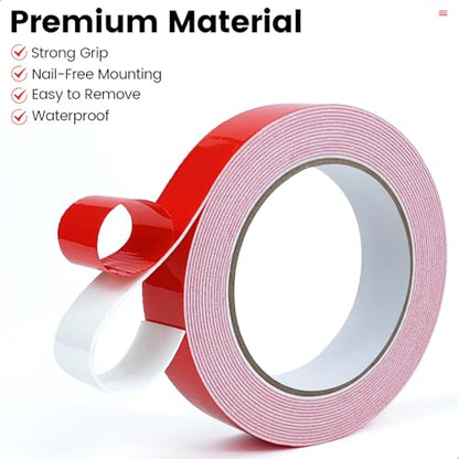 MOJOTORY Double Sided Foam Tape, Super Strong Holds Firmly, Shock Absorption, Easy Peel Red Liner, No Residue Mounting Tape for Lightweight DIY, Pictures & Home Decor (0.5 in x 16.5 Ft) - size: 0.5In x 16.5Ft
