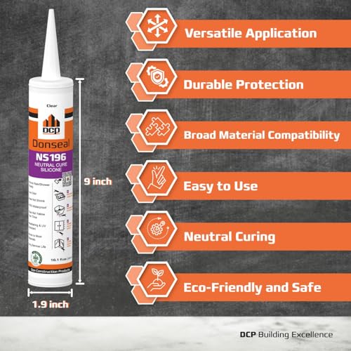 DCP Donseal NS196 Silicone Caulk Sealant 1 Pack – 100% Silicone Tube for Bathroom, Kitchen, Outdoor, Bathtub and Window Seal, 10.1 fl oz – Clear - style: 1-pack