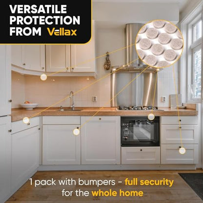 128 Cabinet Door Felt Bumpers – 0.4" Sand Beige Self-Adhesive Sound Dampening Pads for Cabinets, Furniture, Glass & Wall Protection by Vellax - size: 128 Pcs - 0.39" x 0.12"