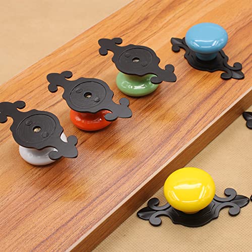 HUAMULAN 10 Pack Retro Ceramic Knobs, Glossy Dresser Kitchen Cabinet Pulls,Metal Base Backplate Cupboard Wardrobe Drawer Door Handles,3 Size Length Screws,Black Base+White Knob - color: HRJ532-BlackWhite-10PACK