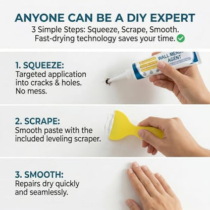 Drywall Patch Repair Kit - Wall Mending Agent for Nail Holes & Cracks | Non-Shrinking Wall Repair Paste with Scraper & Nozzle | Odorless, Quick-Drying Putty (1SET) - color: 1SET