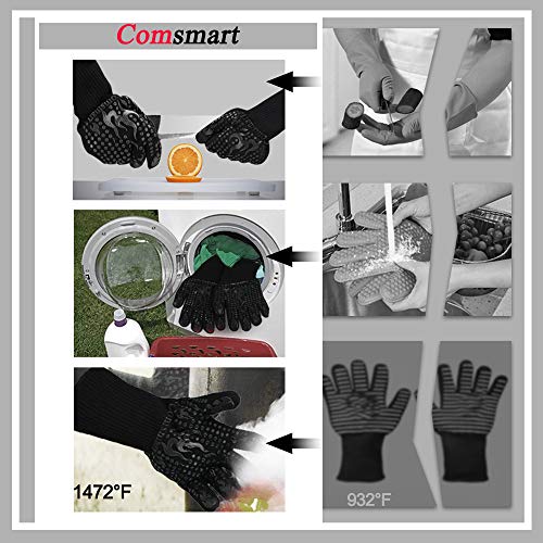 Comsmart BBQ Gloves, 1472 Degree F Heat Resistant Grilling Gloves Silicone Non-Slip Oven Gloves Long Kitchen Gloves for Barbecue, Cooking, Baking, Cutting - color: Black, size: long