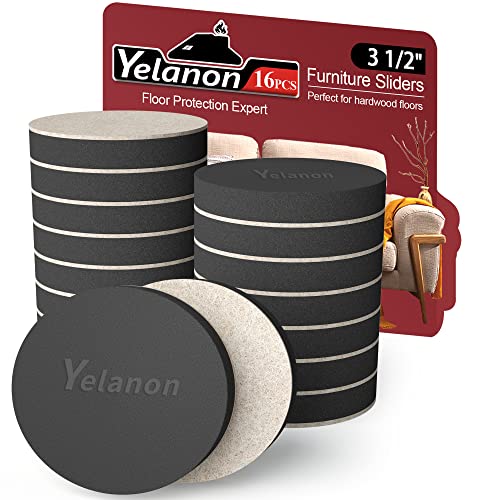 Yelanon Furniture Sliders - Round Furniture Sliders for Hardwoods Floors, Heavy Duty Furniture Movers Sliders, Reusable Furniture Moving Pads（16 pcs-3 1/2"） - size: 16pcs 3.5"