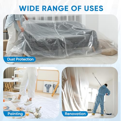 TICONN 12 x 9 Ft Plastic Drop Cloth for Painting, Waterproof Painters Plastic Sheeting, Painting Tarp for Furniture Cover, Floor Protection (6PK, 1.2Mil) - size: 1.2 Mil