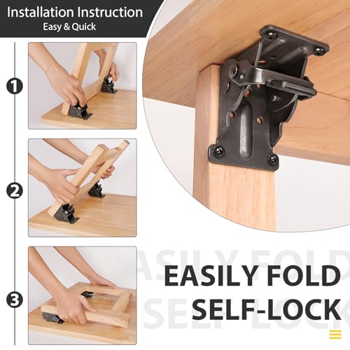 2 Pack Folding Brackets, Self-Lock Hinge with Screws for Folding Table Legs, Lock Extension Support Bracket Bed Legs, Black - color: Black