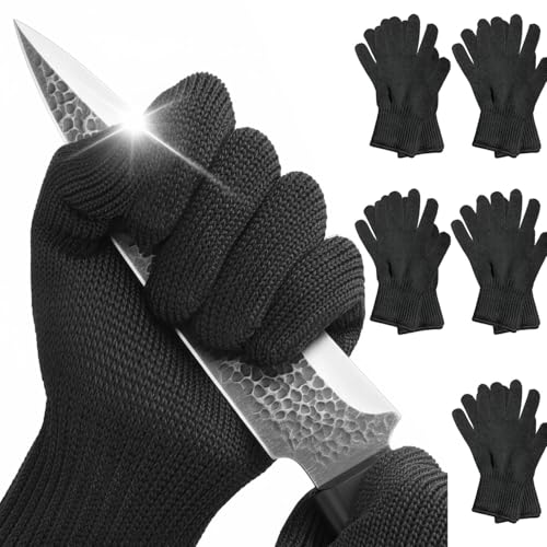 5Pairs Cut Resistant Gloves Food Grade Level 5 Protection,Safety Cutting Gloves with Stainless Steel Wire for Kitchen Chefs Butchers Meat Cutting Mandoline Oyster Shucking Garden Wood Carving, L - color: 5pairs Black