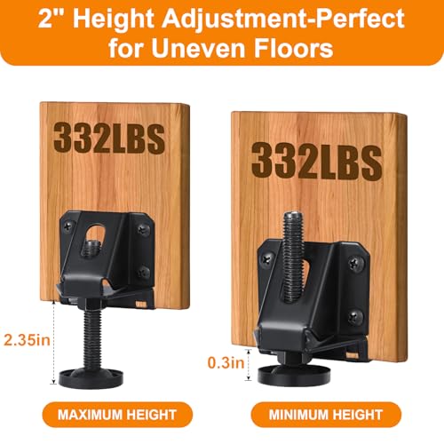 Heavy Duty Leveling Feet, 0.09" Thick Plate, 332lbs Capacity Each, 2" Height Adjustable Furniture Legs with Hex Key, for Workbench, Wardrobe on Uneven Floors, Industrial Grade (8 Pack Black)